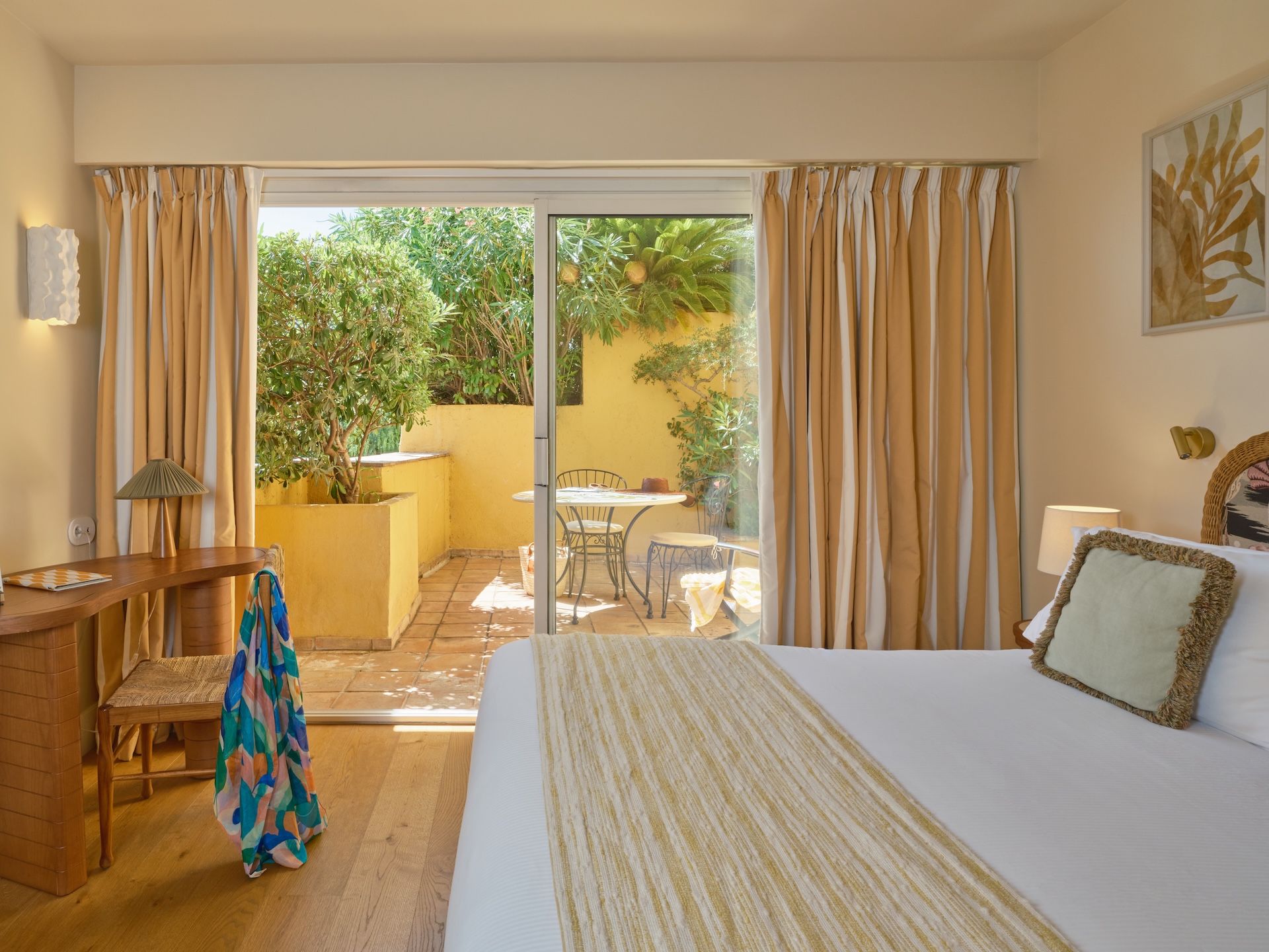 Empty hotel room in Nice with private terrace and Mediterranean atmosphere